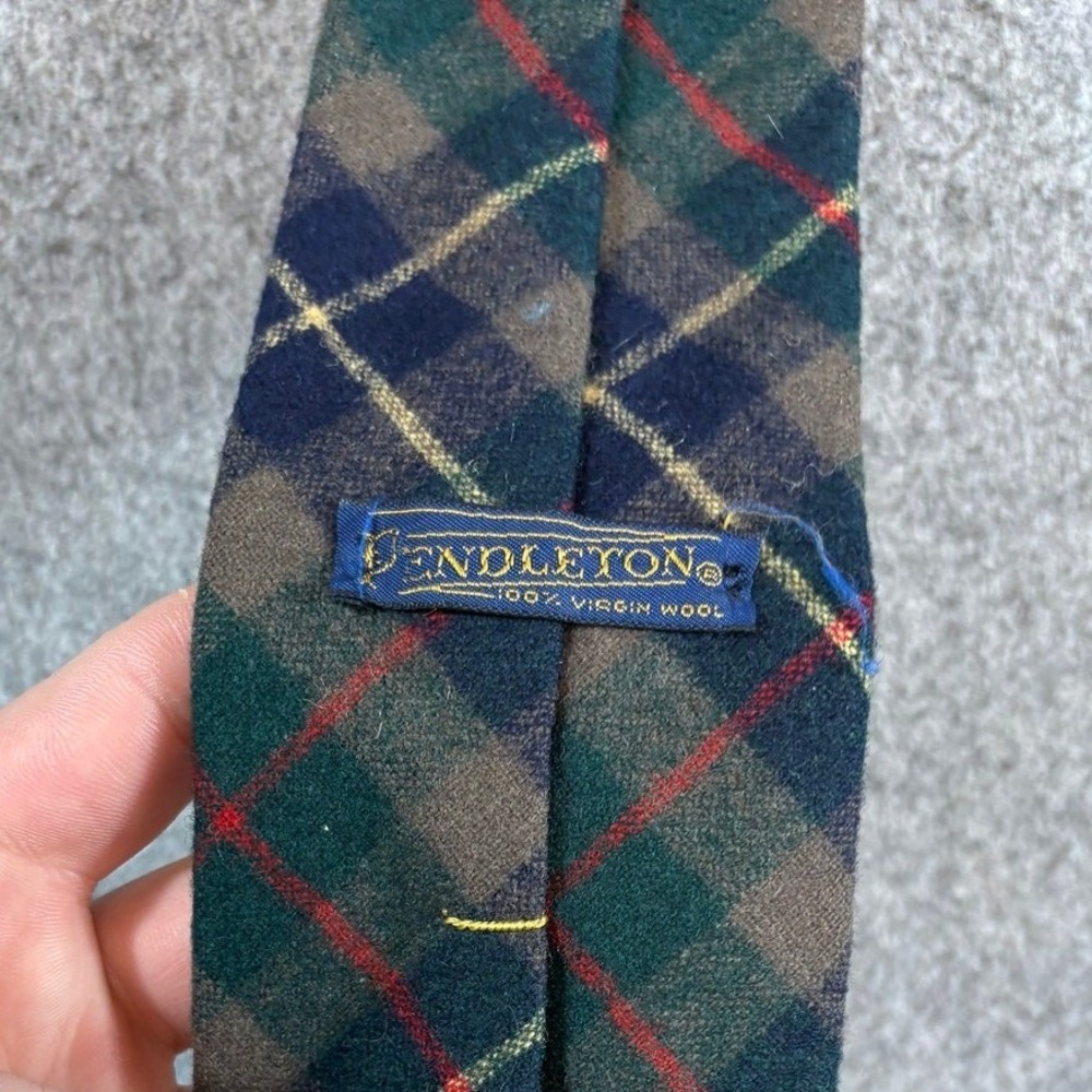 Vintage 40s Pendleton Neck Tie Mens Plaid Green Blue Brown 100% Virgin Wool